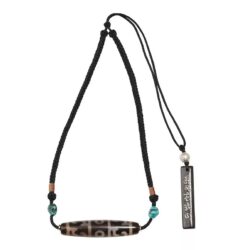 Three-eyed dzi green glaze Tibetan tiger's tooth men and women's necklaces transfer beads collarbone pendant-1