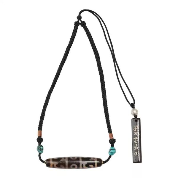 Three-eyed dzi green glaze Tibetan tiger's tooth men and women's necklaces transfer beads collarbone pendant-1