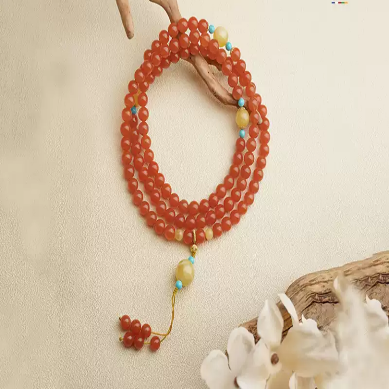 Baoshan Nanhong ice red 108 Buddha beads necklace beads strings women's multi-ring bracelet rosary strings-4