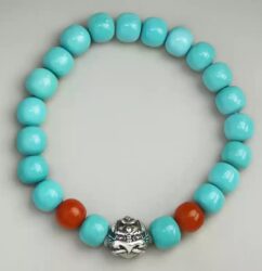 Silver turquoise nanhong string beeswax multi treasure bracelet barrel beads ethnic style birthday gift-4