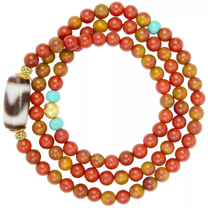 Wrapped South Red Tiger Tooth Dzi Bead String Green Pine Agate Six Character Truth Transfer Beads Women's Bracelet-3