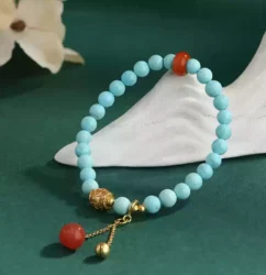 Turquoise Beeswax Bracelet Nanhong Jasper Transfer Beads Multiple Treasures Bracelet Single Loop Hand Held Rosary Beads String Beads-1