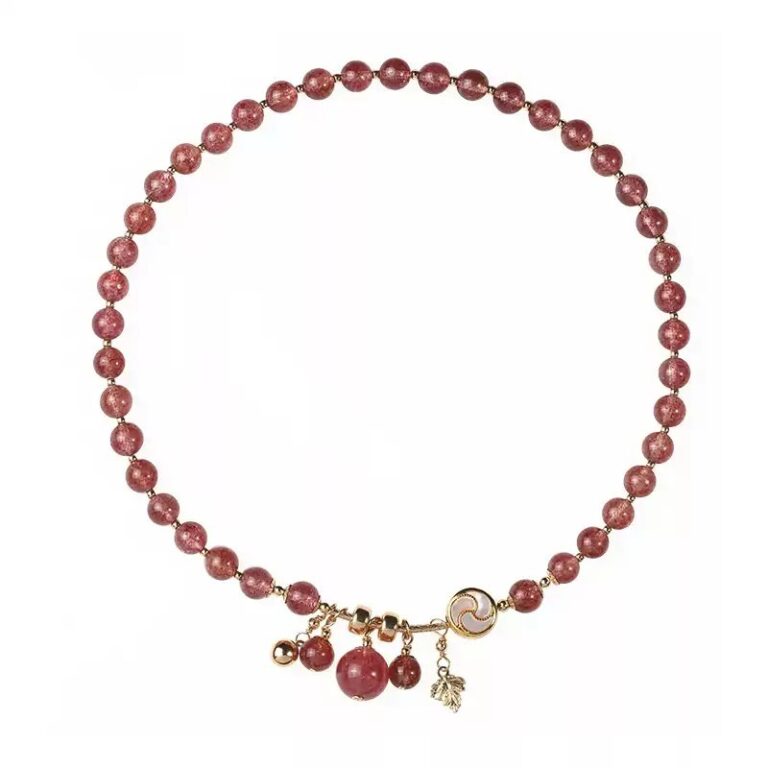 Pink Crystal Bracelet Women Rutilated Strawberry Crystal Peach Blossom String Beeswax Aquamarine Carrying Beads-10