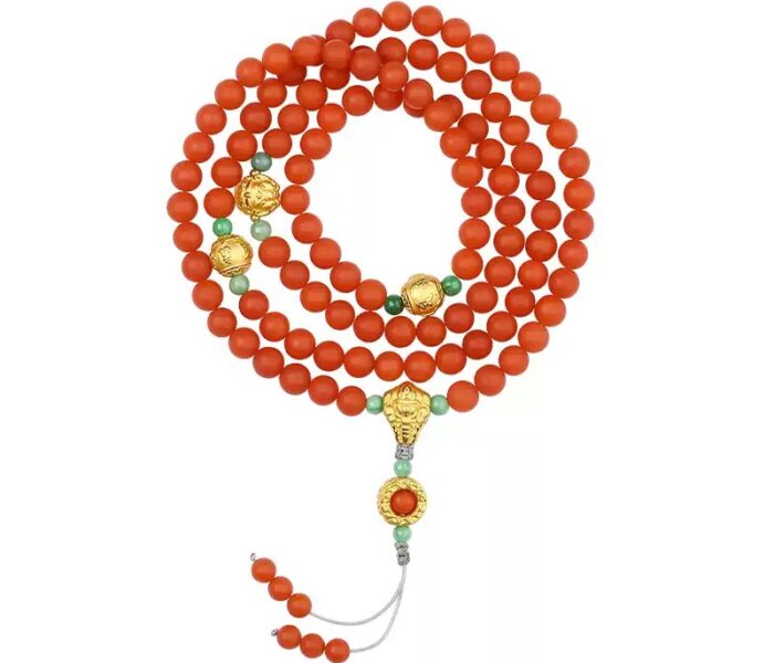 Baoshan Nanhong Pure Gold Jadeite 108 Beads Strings Buddha Beads Strings Women's Bracelets Bracelet Transit Beads-4