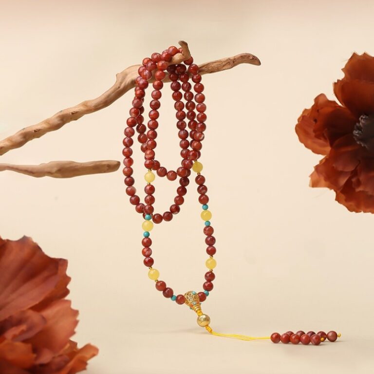 Chuan material nanhong agate beeswax beads string multi-ring bracelet necklace dual-purpose rosary women's strings