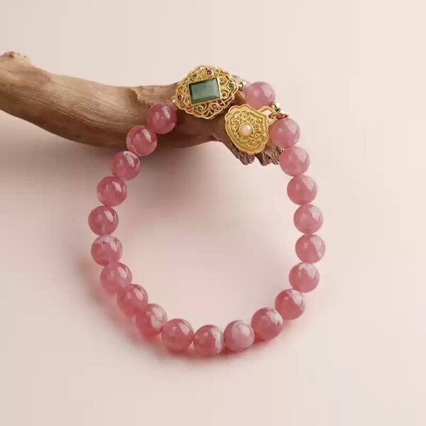 Rhodochrosite Ruyi Lock Bracelet Original Design Niche Bracelet Women's 925 Silver Jade Beads