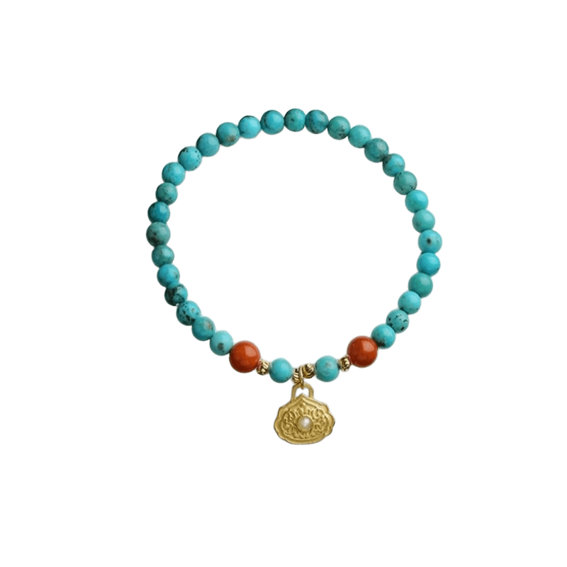 Turquoise Strings Beeswax Nanhong with Beads Multi Treasure Bracelet Tag Single Loop Beading Sub Ethnic Style