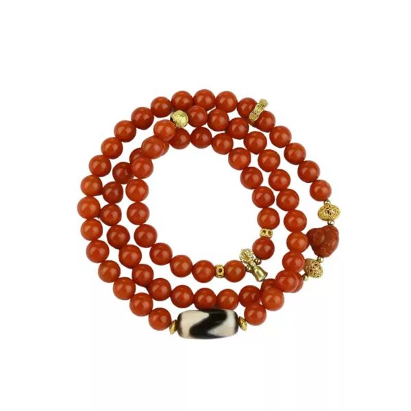 Sichuan material Nanhong string multi-ring tiger teeth dzi Tibetan women's niche design beaded bracelet-2