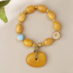 Silver Six Character Beeswax Bracelet Women's Single Loop Amber Bracelet Beading-4