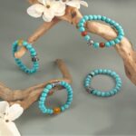 Silver turquoise nanhong string beeswax multi treasure bracelet barrel beads ethnic style birthday gift