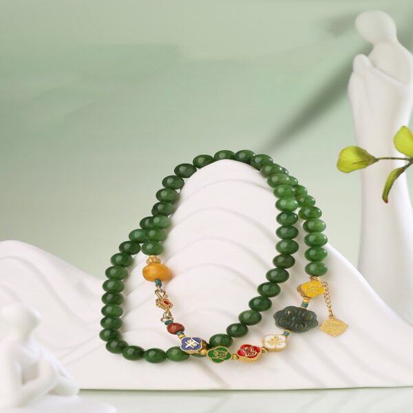 925 Silver Peaceful Joyful Wealth Hetian Jade Bracelet Beeswax Chuan Material Nanhong Women's Multi Loop Bracelet