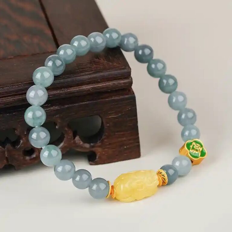 Blue jadeite strings for the current year lucky beads jade beads beaded bracelet women's birthday gift-2