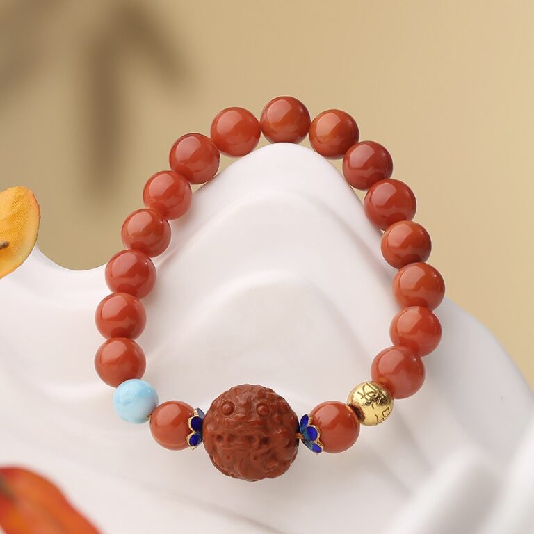 Sichuan material nanhong agate kelp stone bracelet women's models of the year of the Dragon red jade beads bracelet-4