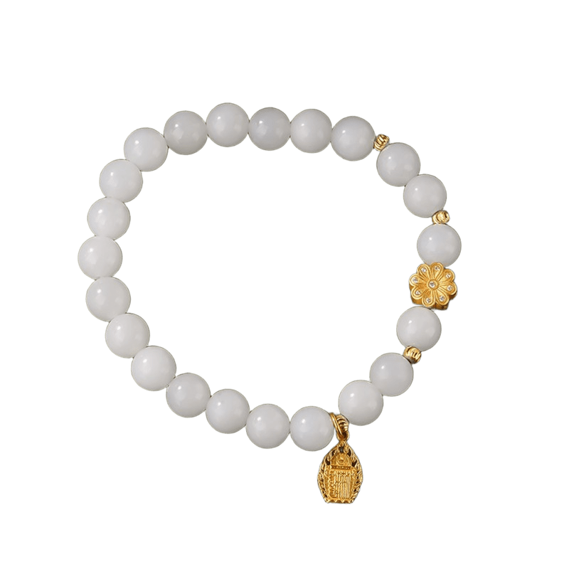 White Jade Bracelet Premium Sense Single Loop White Jade Beads Beaded Bracelet Female Simple Hand Jewellery Gift