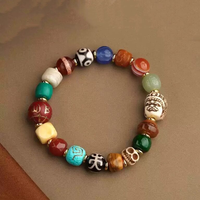 Cow bone obsidian multi-precious tiger teeth dzi eighteen sub-Buddha bead strings for men and women models bracelet ethnic style--2