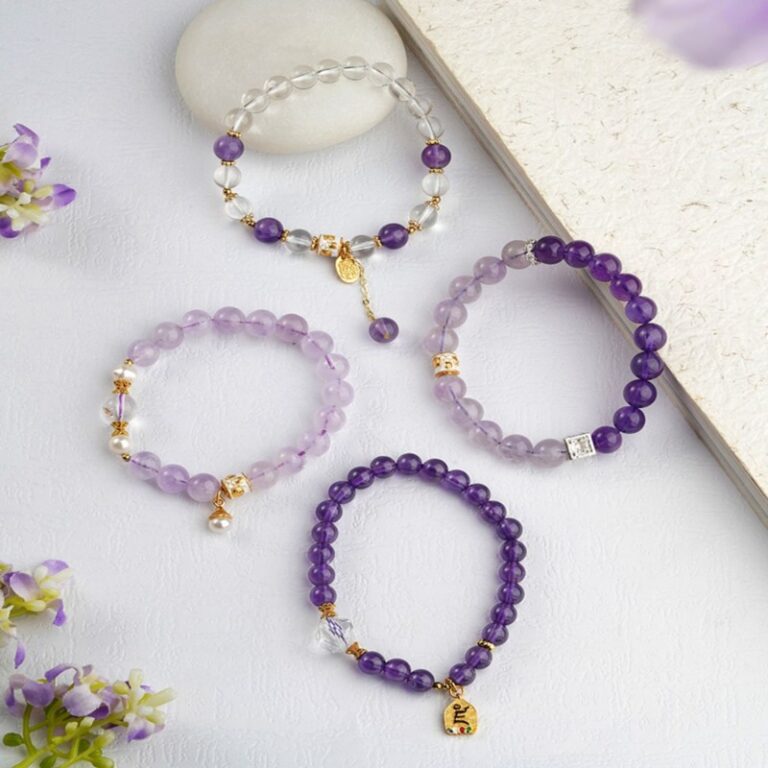 Amethyst Bracelet Women's Lavender Purple Beads Beaded White Crystal Bracelet Girls Premium