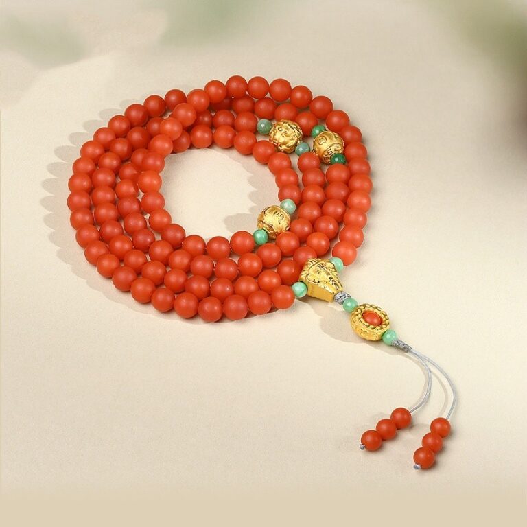 Baoshan Nanhong Pure Gold Jadeite 108 Beads Strings Buddha Beads Strings Women's Bracelets Bracelet Transit Beads-5