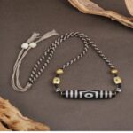 Three-eyed dzi bead cow bone pendant six-character truth transfer beads peace button necklace men and women's pendants