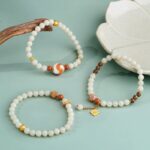 White Jade Strand Red Flesh Tiger Tooth Dzi Bead Tibetan Women's Simple Niche Design Bracelet-4