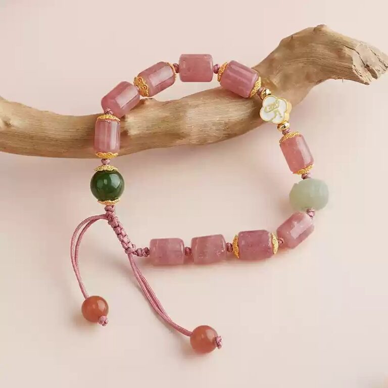 Rhodochrosite Ruyi Lock Bracelet Original Design Niche Bracelet Women's 925 Silver Jade Beads-3