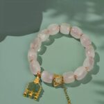 Pink Crystal Bracelet Women Rutilated Strawberry Crystal Peach Blossom String Beeswax Aquamarine Carrying Beads-2