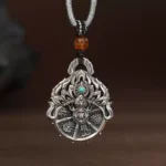 925 silver six jewels Brahma golden wheel treasure crown pendant necklace men's vintage Tibetan ethnic style-5