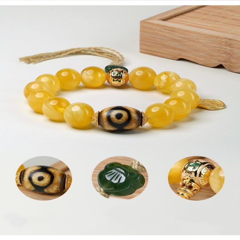 925 Silver Six Character Truth Weighing Beeswax String Three Eyes Dzi Bead Bracelet for Women-7