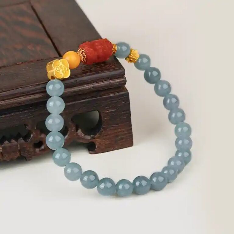 Blue jadeite strings for the current year lucky beads jade beads beaded bracelet women's birthday gift-3