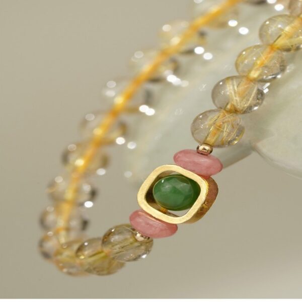 Chrysoberyl Beaded Bracelet Women's Citrine Jadeite Doppelganger Bead String Multi Loops-1