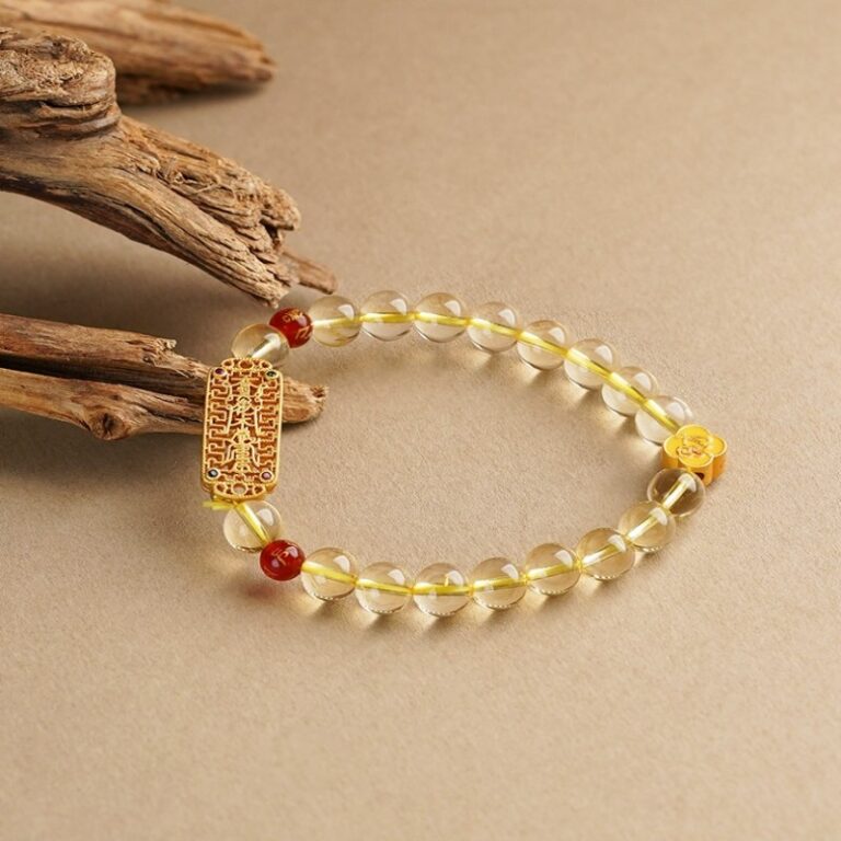 Citrine agate strings 925 silver hand plate women's bracelet this year lucky beads single circle bracelet-5