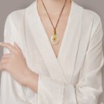 Gold and jade and field jade peace button pendant necklace women's 999 foot gold light luxury multi treasure collarbone chain-5