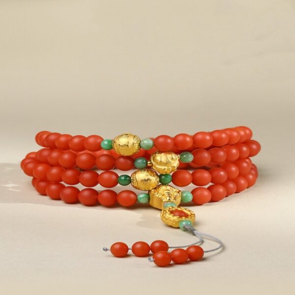 Baoshan Nanhong Pure Gold Jadeite 108 Beads Strings Buddha Beads Strings Women's Bracelets Bracelet Transit Beads