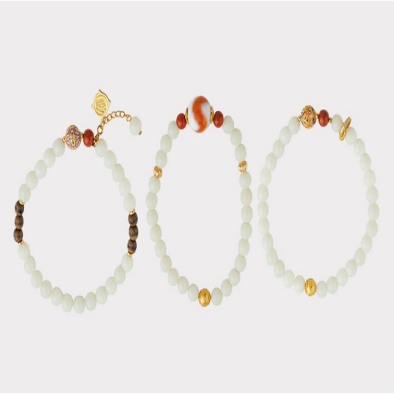 White Jade Strand Red Flesh Tiger Tooth Dzi Bead Tibetan Women's Simple Niche Design Bracelet-5