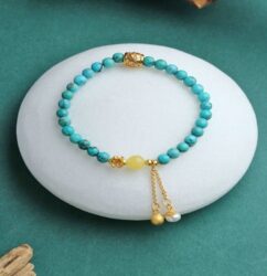 Turquoise strings beeswax Nanhong with beads multi treasure bracelet tag single loop beading sub ethnic style-1