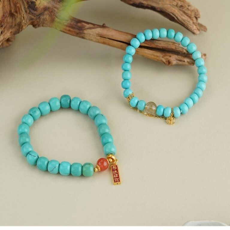 Pure Gold Bar Pendant Turquoise String Women's Tibetan Single Circle Ethnic Style Bracelet Ethnic Style-6