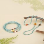 Turquoise strand with beeswax pearl multi loop bracelet dobby pan play jewelry handheld round beads-6