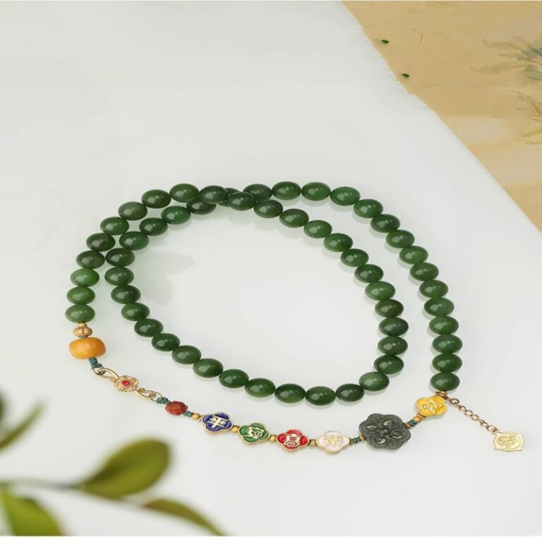 925 Silver Peaceful Joyful Wealth Hetian Jade Bracelet Beeswax Chuan Material Nanhong Women's Multi Loop Bracelet-5