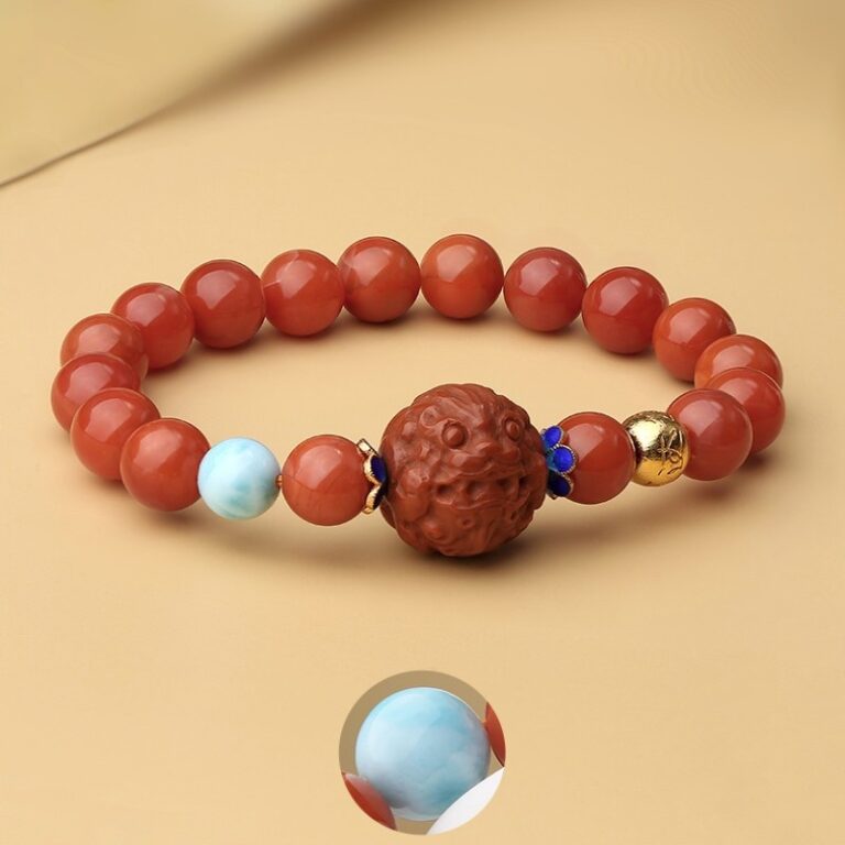 Sichuan material nanhong agate kelp stone bracelet women's models of the year of the Dragon red jade beads bracelet-5