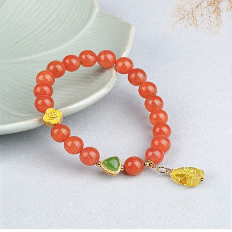 S925 silver Anji Chuan material Nanhong string women's beaded bracelet gift for mother-6