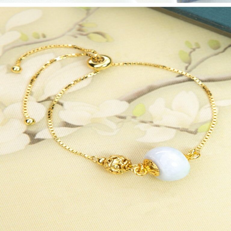 Blossom and Fortune Hetian Jade String Female Jadeite Carrying Beads Hand Rope S925 Silver Gold Plated Bracelet-7