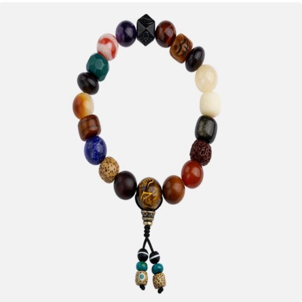 Cow bone obsidian multi-precious tiger teeth dzi eighteen sub-Buddha bead strings for men and women models bracelet ethnic style--3