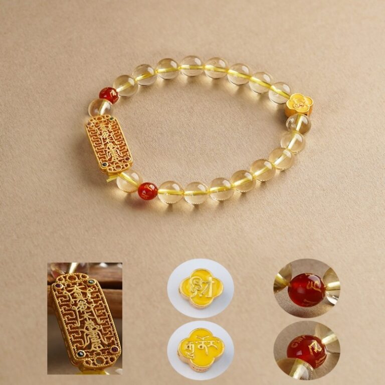 Citrine agate strings 925 silver hand plate women's bracelet this year lucky beads single circle bracelet-6