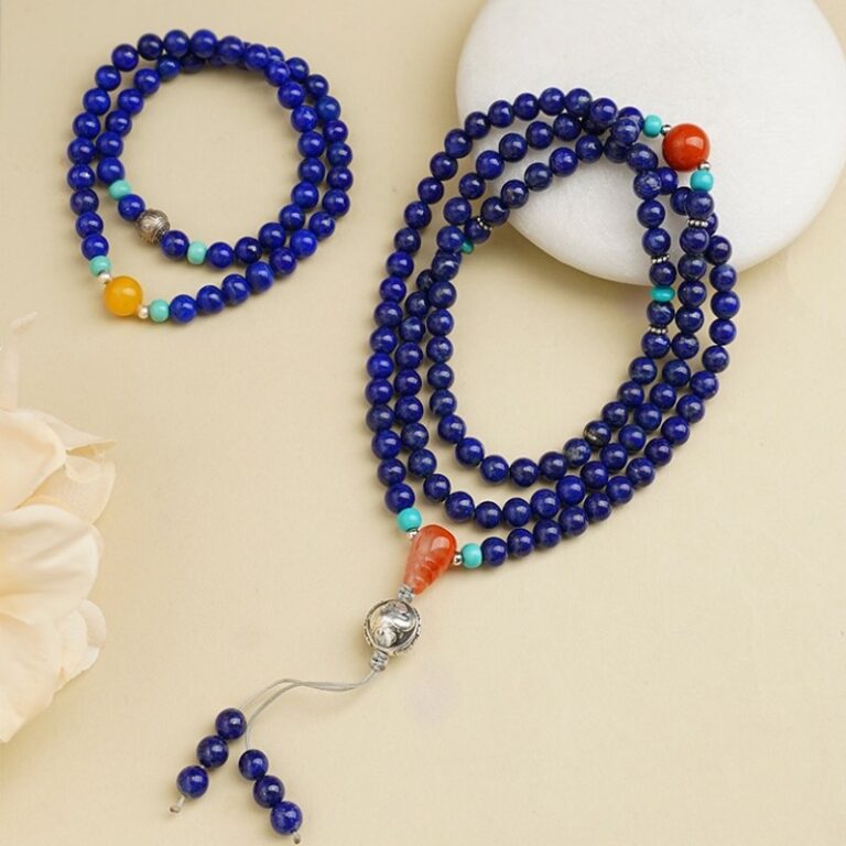 Lapis lazuli Nanhong green pine 108 beads strings women's strings multi-turn bracelet bracelet playing disc game -7