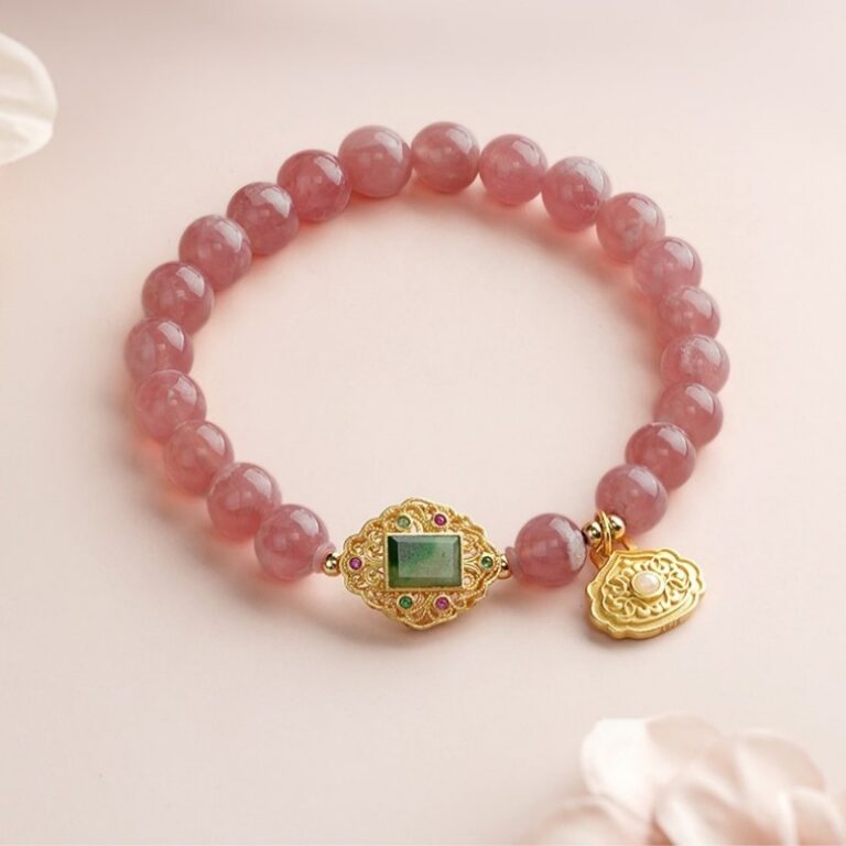 Rhodochrosite Ruyi Lock Bracelet Original Design Niche Bracelet Women's 925 Silver Jade Beads-4