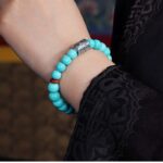 Silver turquoise nanhong string beeswax multi treasure bracelet barrel beads ethnic style birthday gift-7