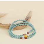 Turquoise strand with beeswax pearl multi loop bracelet dobby pan play jewelry handheld round beads-7