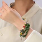 925 Silver Peaceful Joyful Wealth Hetian Jade Bracelet Beeswax Chuan Material Nanhong Women's Multi Loop Bracelet-6