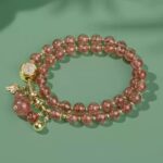 Pink Crystal Bracelet Women Rutilated Strawberry Crystal Peach Blossom String Beeswax Aquamarine Carrying Beads-5