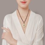 Gold and jade and field jade peace button pendant necklace women's 999 foot gold light luxury multi treasure collarbone chain-7