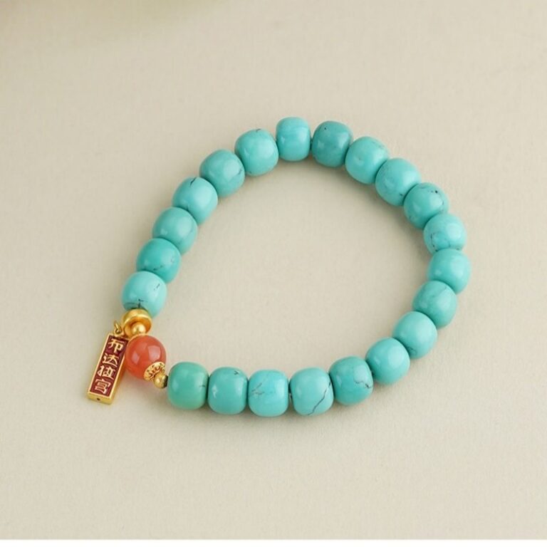 Pure Gold Bar Pendant Turquoise String Women's Tibetan Single Circle Ethnic Style Bracelet Ethnic Style-7